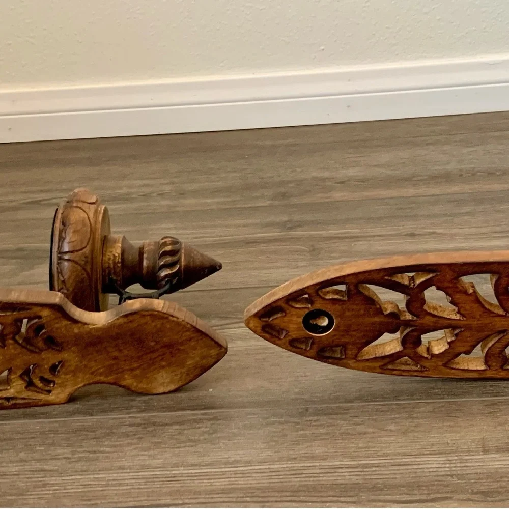 Vintage Pair Of Hand carved Wooden Ornate Wall Candle Holders